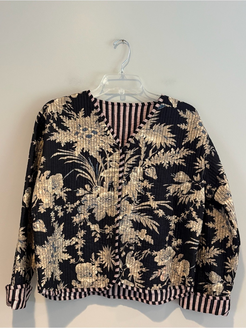 Botanical Quilted Cottage Core Eclectic Jacket with Gold Accents Size L